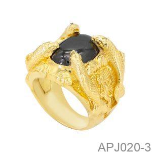 Nhẫn Nam Cá Chép Vàng Vàng 18K Đá Đen - APJ020-3