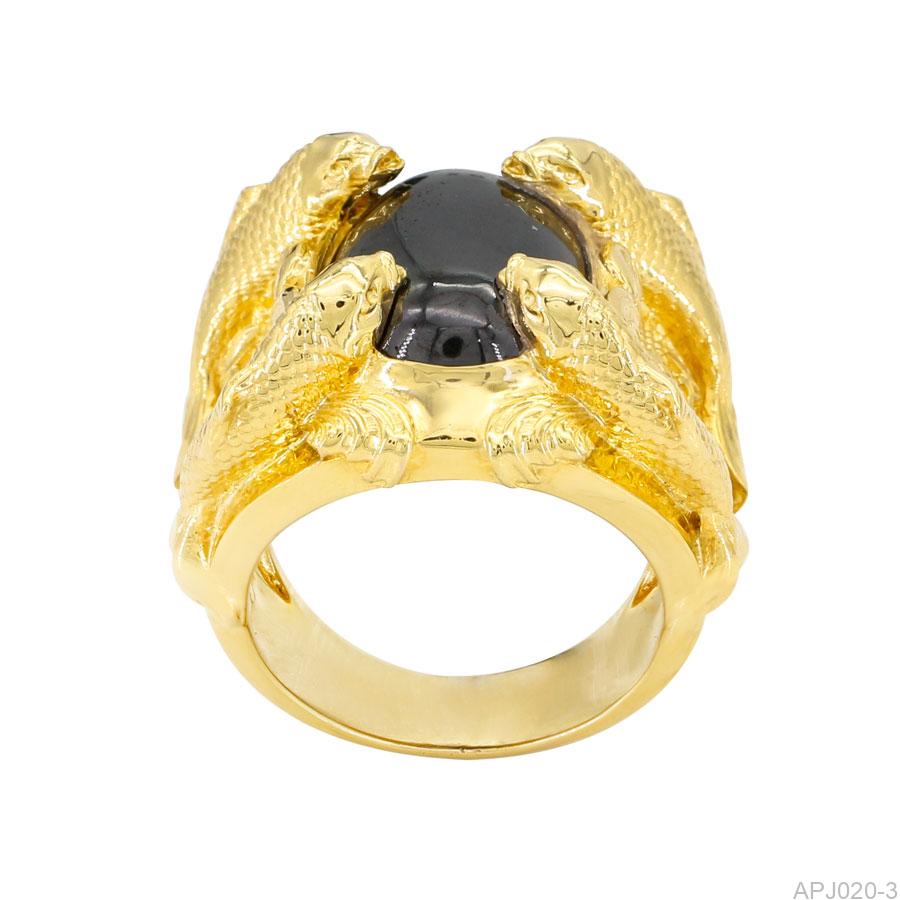 Nhẫn Nam Cá Chép Vàng Vàng 18K Đá Đen - APJ020-3