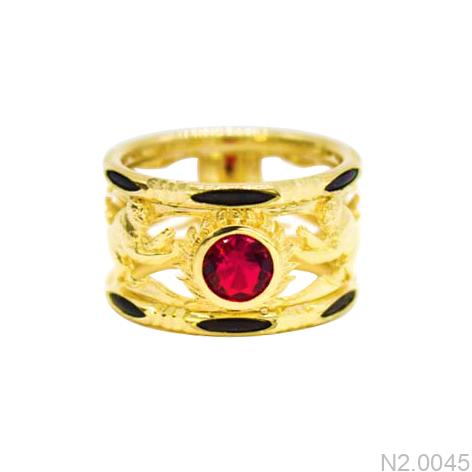 Nhẫn Nam Phong Thủy Vàng Vàng 18k Đá Đỏ - N2.0045