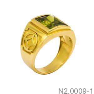 Nhẫn Nam Kim Tiền Vàng Vàng 18k Đá Xanh Lục - N2.0009-1