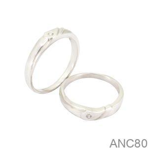 Nhẫn Cưới Vàng Trắng 10K(417) Đính Đá CZ - ANC80