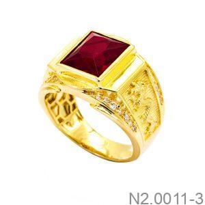 Nhẫn Nam Rồng Vàng Vàng 18K Đá Đỏ - N2.0011-3