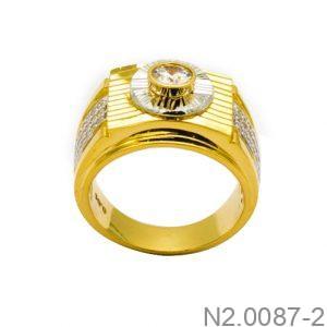 Nhẫn Nam Hai Màu Vàng 18k Đá Trắng - N2.0087-2