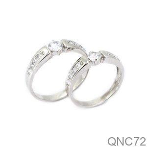 NHẪN CƯỚI VÀNG TRẮNG 18K ĐÍNH ĐÁ CZ – QNC72