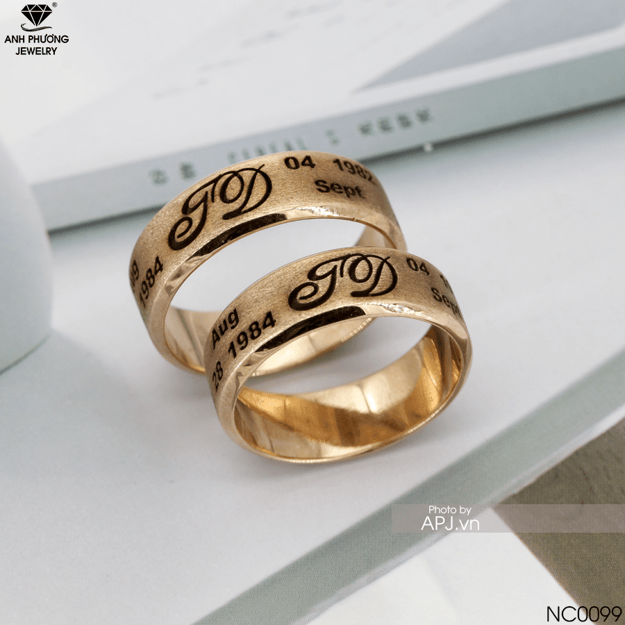 NC0099 - Nhẫn cưới vàng hồng khắc chữ đẹp nên chọn