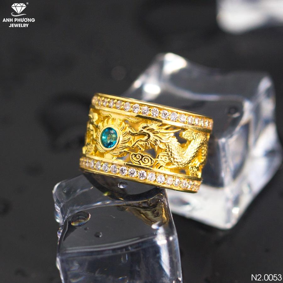 N2.0053 Nhẫn nam rồng vàng 18k đá xanh lục