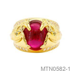 Nhẫn Nam Kiểu Ngựa Vàng Vàng 18k Đá Đỏ - MTN0582-1