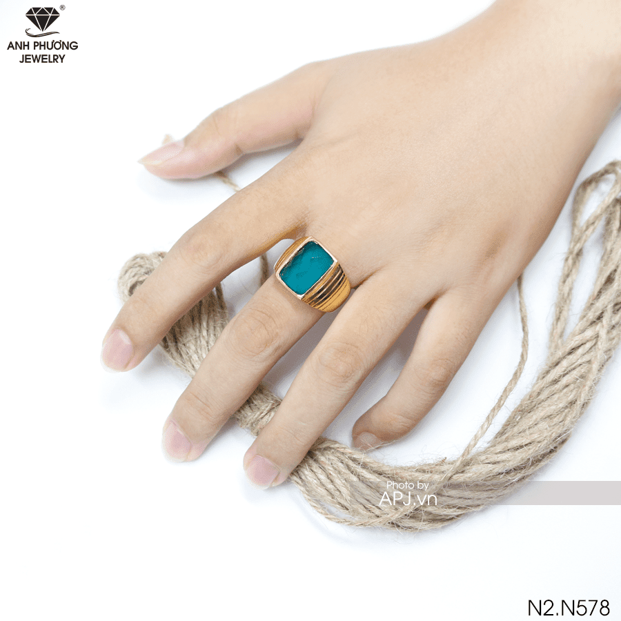 Nhẫn vàng nam mặt xanh