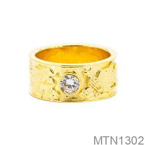 Nhẫn Nam Rồng Phượng Vàng Vàng 18K Đá Trắng - MTN1302