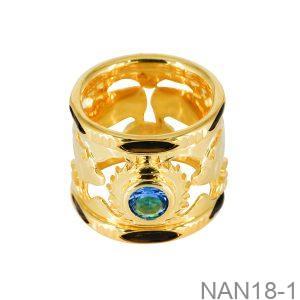 Nhẫn Nam Phong Thủy Vàng Vàng 18K Đá Xanh Dương - NAN18-1