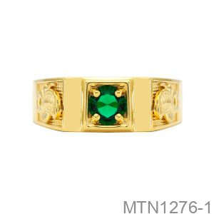 Nhẫn Nam Kiểu Rắn Vàng Vàng 10K Đá Xanh Lục - MTN1276-1