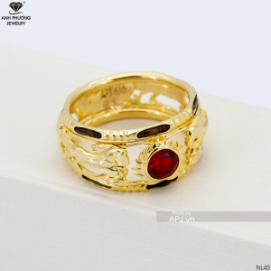 Nhẫn Nam Phong Thủy Vàng Vàng 18K Đá Đỏ - NL43